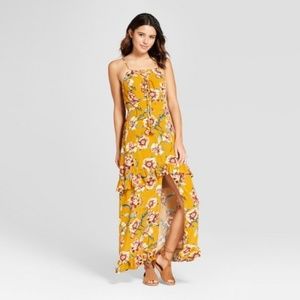 Slit Front Maxi Dress with Pretty Ruffle Detail